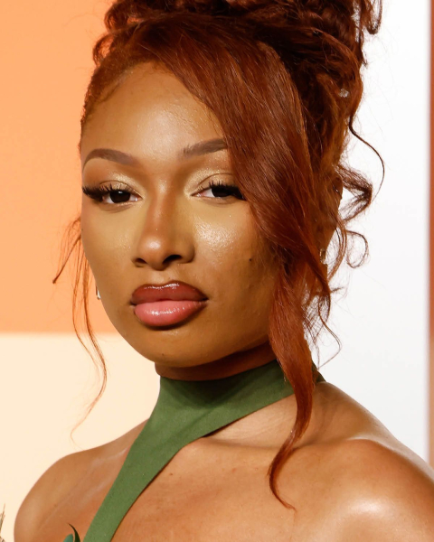 megan thee stallion lip combo and winged eyeliner at 2025 Vanity Fair Oscar After Party