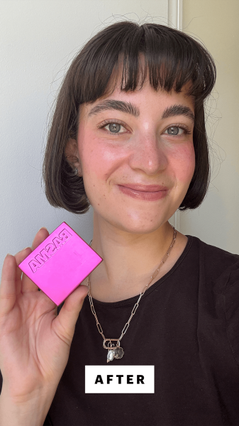 Felbin after applying the Basma The Cream Blush