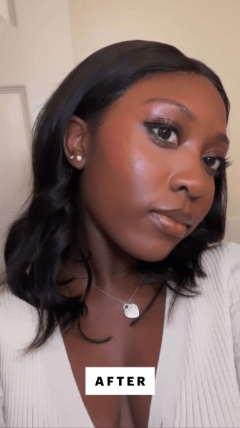 Allure associate beauty editor Annie BlayTettey after applying the Danessa Myricks Beauty Yummy Skin Blurring Balm...