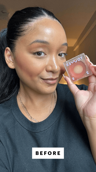 Richards before applying Tower 28 Beach Please Cream Blush