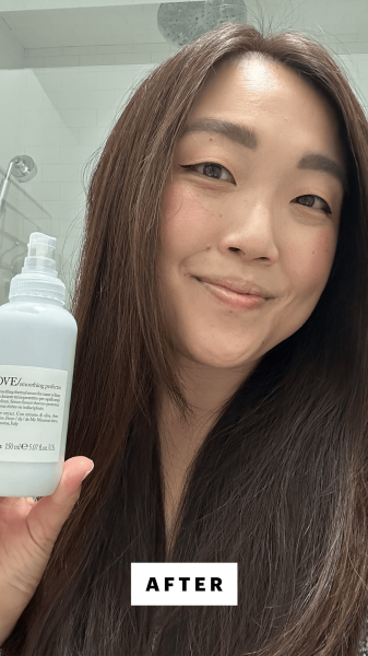 Lee after applying the Davines LOVE Smoothing Perfector