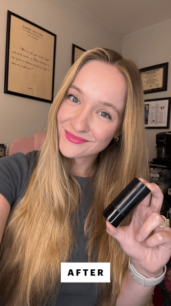 Herrick before applying Westman Atelier's Lit Up Highlight Stick