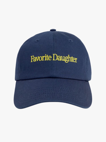 Favorite Daughter Classic Logo Baseball Cap in blue with yellow text on gray background